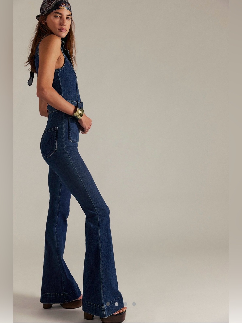 Show Me Your Mumu Jacksonville Denim Bell Bottom Jumpsuit Belted 70s Disco Flare - Picture 5 of 16